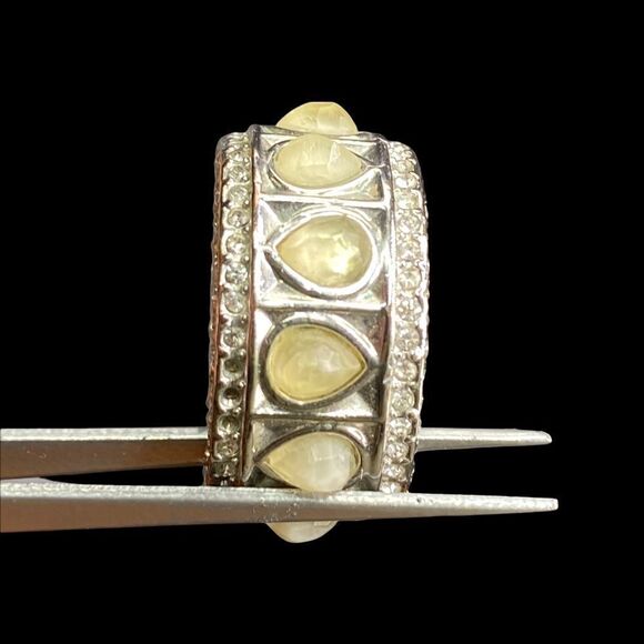 Karen Kane signed lariat necklace ring silver tone rhinestones white pear shape - Picture 6 of 16